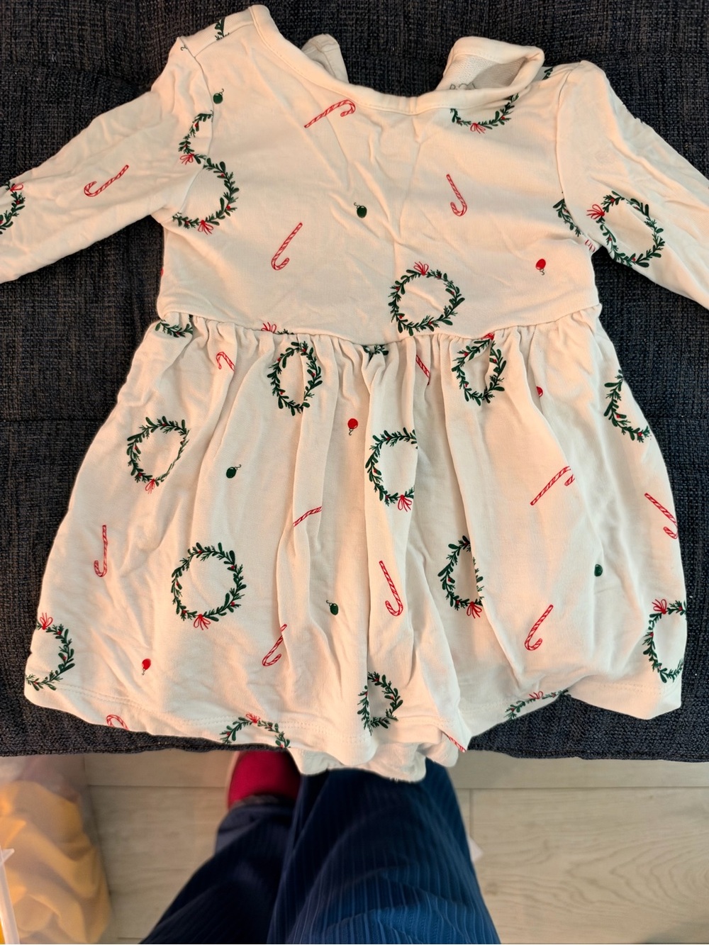 Carter's Cream Holiday Wreath & Candy Cane Print Dress